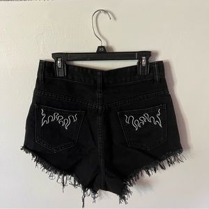 Raw Hem Fire Embroidery Denim Shorts